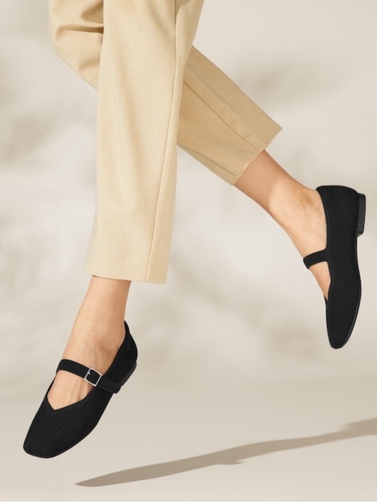Vivaia Shoes - VIVAIA Margot Mary Jane Square Toe Flats Black Sz 10 (41.5) Sustainable Slip on